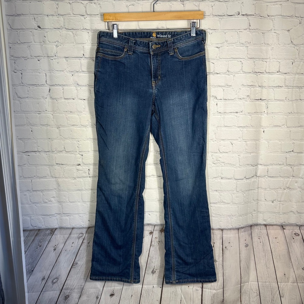 Carhartt Relaxed Fit Flannel Lined Jeans 6 Womens Medium Wash Blue